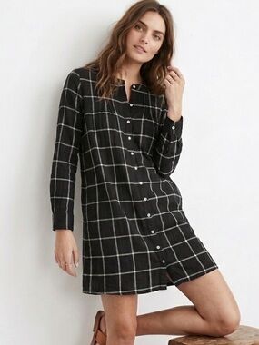 Madewell Windowpane Shirtdress Flannel Collarless Mini S
